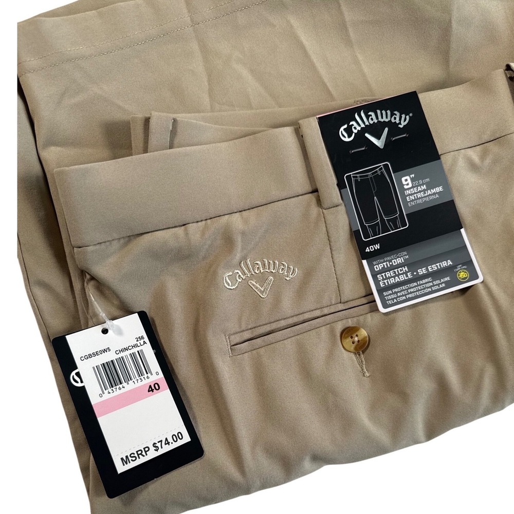 Callaway Opti-Dri Golf Shorts Men 40W Chinchilla Tan Stretch UPF 50 CGBSE0W5 NEW